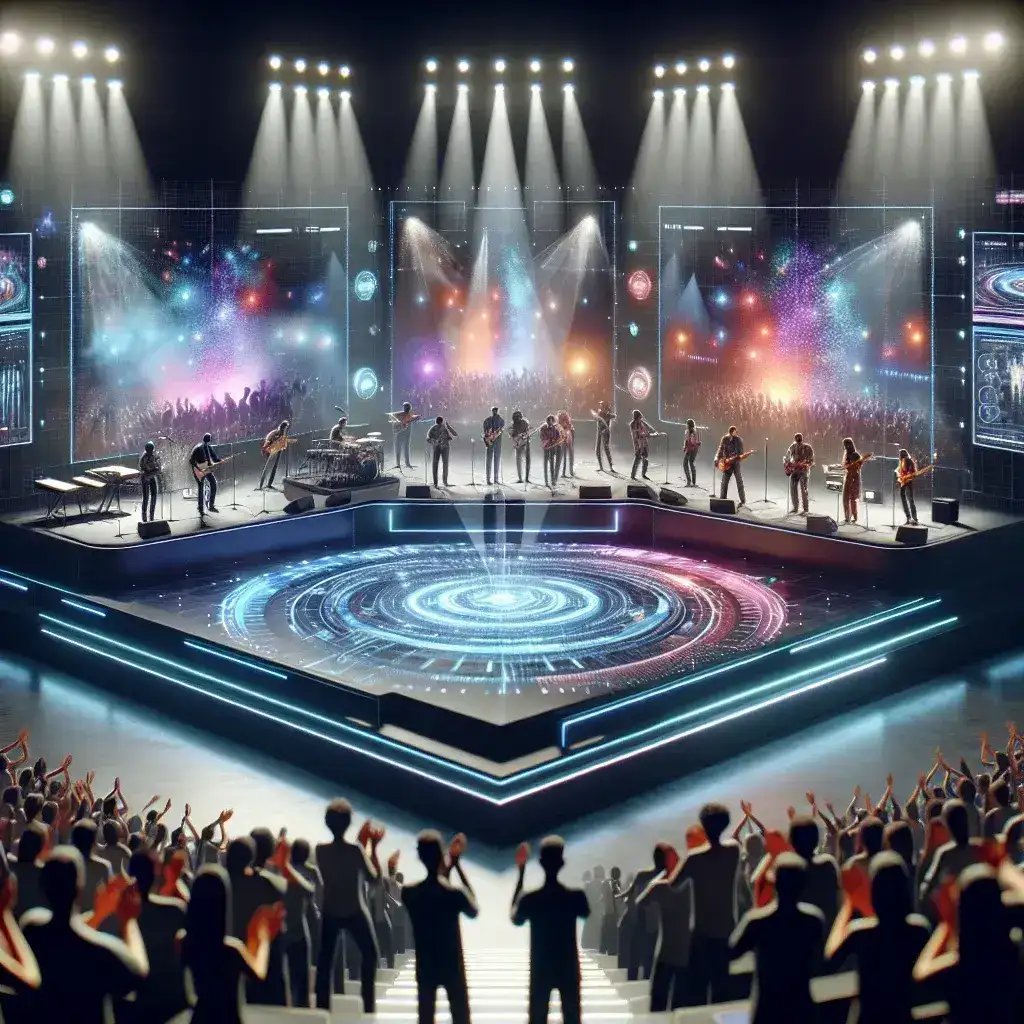 "Image of a Sony Music executive discussing holographic live performances at a presentation, showcasing innovative technology in the music industry."
